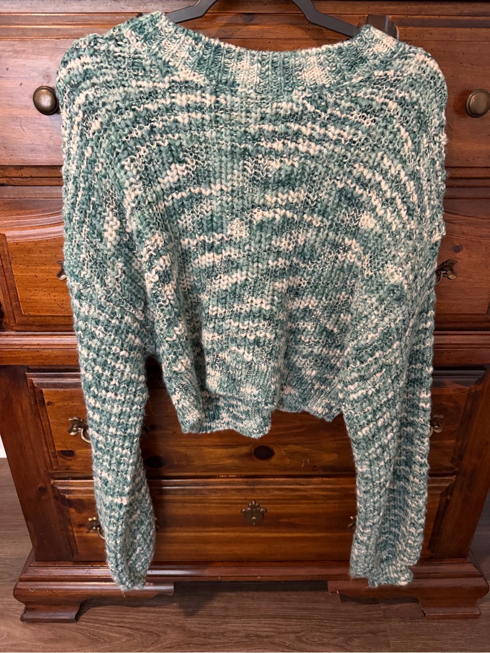 Cropped Cozy Green & Cream Marled Knit Women's Sweater